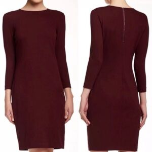 Vince Burgundy Stretch Crepe Long Sleeve Dress
